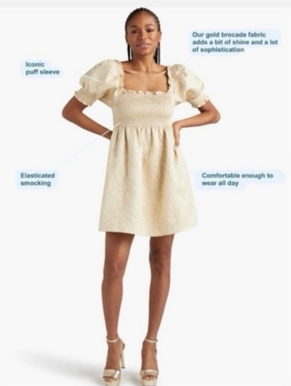 Hill House Home Athena Nap Dress in Gold Brocade Size Medium - Picture 3 of 16